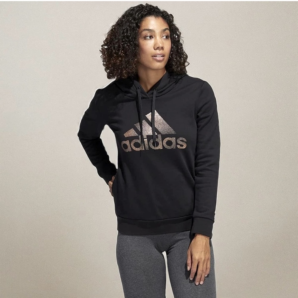 NWOT adidas Women's Black Holiday Silver Shimmery Graphic Hoodie, Size XS
